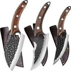 Handmade Forged Chef Knife Set – 3 Pcs High Carbon Steel with Leather Sheaths