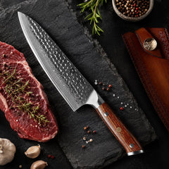 67 Layer Damascus Steel Chef Knife – Ultra Sharp 8 Inch Kitchen Knife with Desert Ironwood Handle, Professional Cooking Gift