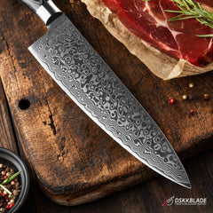 8 Inch Damascus Chef Knife, 67 Layer Steel, Pakkawood Handle (Gift Box)