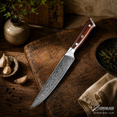 8 Inch Damascus Steel Carving Knife, Rosewood Triple Rivet Handle, Meat Slicing Kitchen Knife