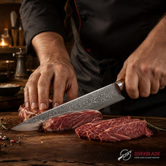 8 Inch Damascus Steel Carving Knife, Rosewood Triple Rivet Handle, Meat Slicing Kitchen Knife