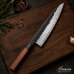 8.5" Chef Knife, 3-Layer 10Cr15CoMoV Steel, Red Wood Buffalo Horn Handle (Gift Box)