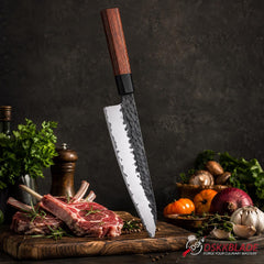 8.5" Chef Knife, 3-Layer 10Cr15CoMoV Steel, Red Wood Buffalo Horn Handle (Gift Box)