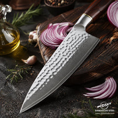 5 Piece Damascus Kitchen Knife Set, 73 Layer Powder Steel, Rosewood Handles
