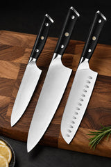 B35 3-Piece German Stainless Steel Kitchen Knife Set – Chef, Santoku & Utility Knives