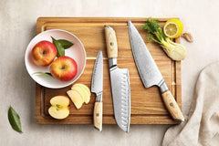 Blissful Edge Series 3pcs Damascus Steel Chef, Santoku And Utility Knife Set