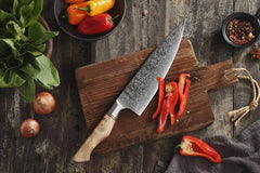 5PC Damascus Chef Knife Set, 67 Layer Japanese Style, Figured Sycamore Wood Handles