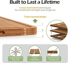 Bamboo Cutting Board for Kitchen with Deep Juice Grooves