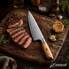 8.5 Inch Composite Steel Chef Knife, Pakkawood Handle, Professional Kitchen Slicing Knife