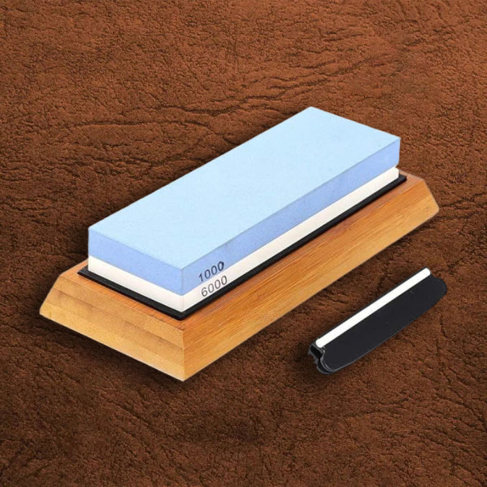 Premium Blue Whetstone 1000/6000 Grit with Bamboo Base and Angle Guide – Dual-Sided Knife Sharpening Stone for Professional and Home Use