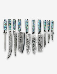 DMS-262 Set of 9 Damascus Chef Knives Having +45 Layers Blade and Abalone Handle