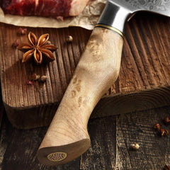 B30 8 Inch Chef Knife, 67 Layers Damascus Steel Having Figured Sycamore Wood Handle