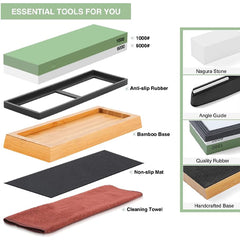 Green Whetstone with Bamboo Base, Angle Guide 1000#/6000#