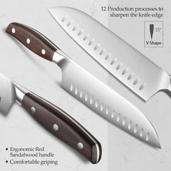 Bias Cut Series 3pcs German Steel Knife Set Having Red Sandalwood Handle