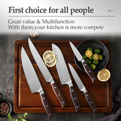 Bias Cut Series 5pc German Steel Knife Set Having Red Sandalwood Handle