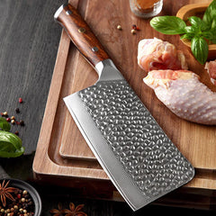 Bravo Series 7 Inch Damascus Steel Cleaver Knife With Desert Iron Wood Handle