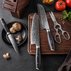 Benchmark Series 5pcs Damascus Knife Set With Pakka Wood Handle