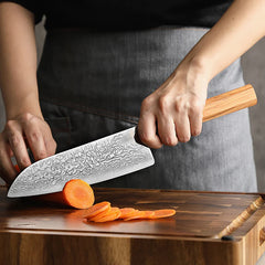 Precision Master Series 7.5 Inch Damascus Steel Santoku Knife With Buffalo Horn Handle