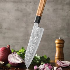 Precision Master Series 7.5 Inch Damascus Steel Santoku Knife With Buffalo Horn Handle