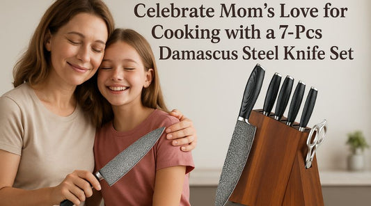 Celebrate Mom Love for Cooking with a 7Pcs Damascus Steel Knife Set