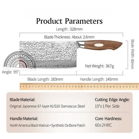 Black Wolf Series 7 Inch Damascus Steel Cleaver Knife