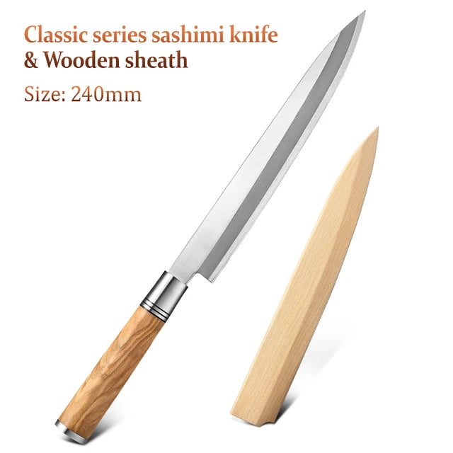 DSKK 240 Sashimi Knife+ Wooden Sheath, Having Nature Olive Wood Handle