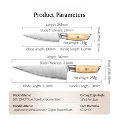 2 Piece Kitchen Knife Set, 10Cr15CoMoV Chef & Paring Knives, Pakka Wood Handle, Stainless Steel Kitchen Gift Set
