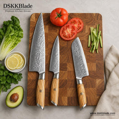 Blaze Series 3pcs Damascus Steel Knife Set Having Olive Wood Handle