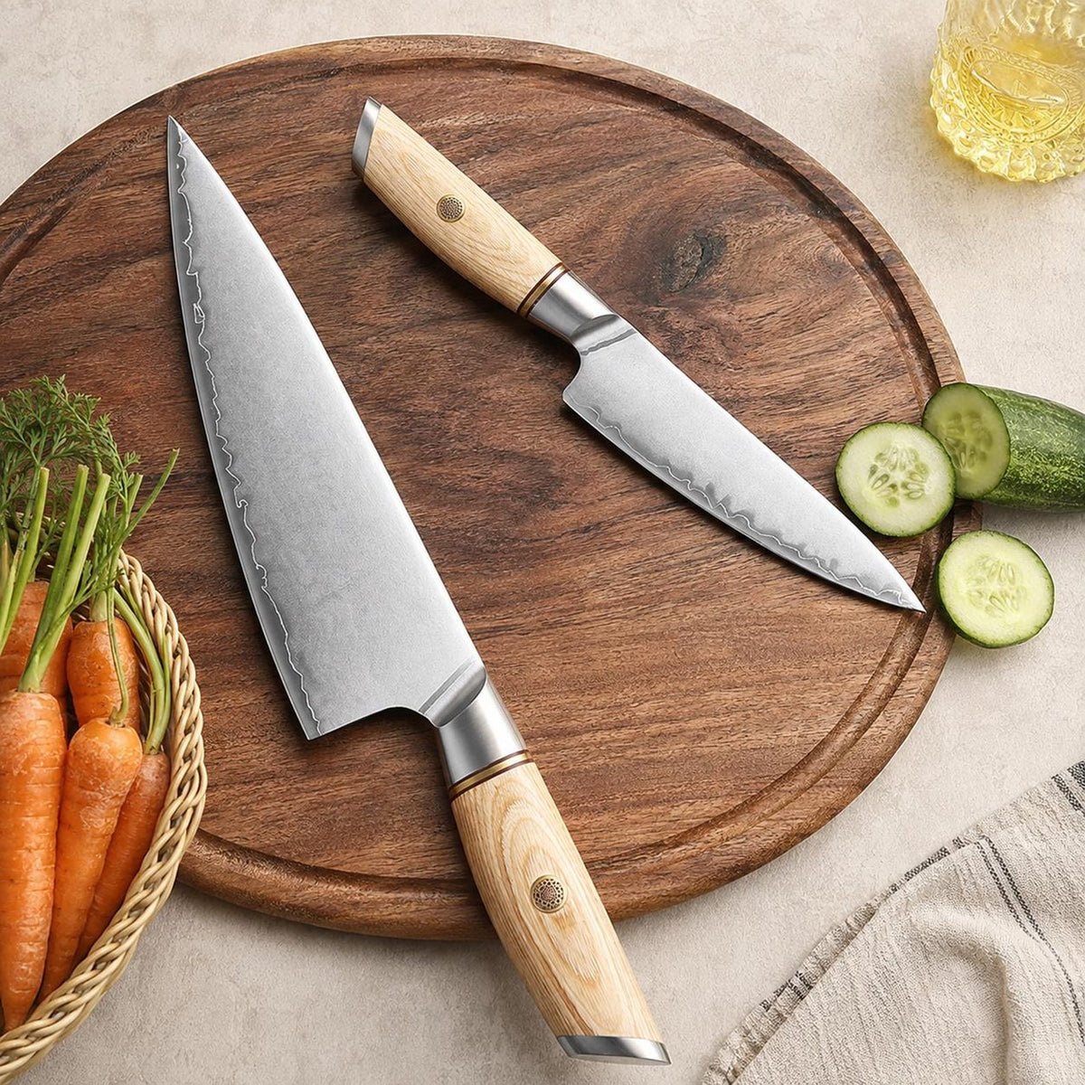 2 Piece Kitchen Knife Set, 10Cr15CoMoV Chef & Paring Knives, Pakka Wood Handle, Stainless Steel Kitchen Gift Set