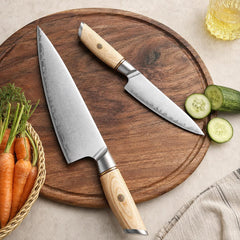 2 Piece Kitchen Knife Set, 10Cr15CoMoV Chef & Paring Knives, Pakka Wood Handle, Stainless Steel Kitchen Gift Set