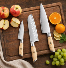 Blissful Edge Series 3pcs Damascus Steel Chef, Santoku And Utility Knife Set