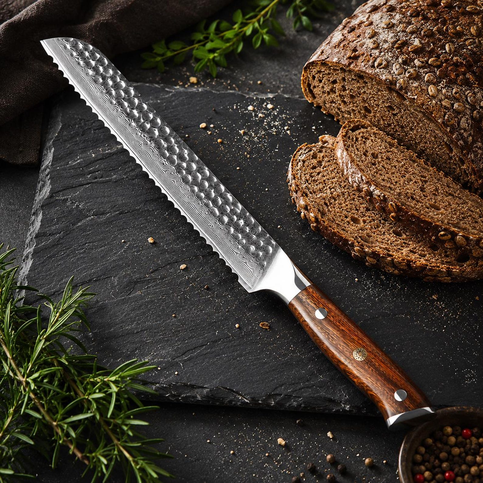 5 Piece Damascus Steel Kitchen Knife Set – Professional Chef Knives with Desert Iron Wood Handles, Luxury Cooking Gift Set