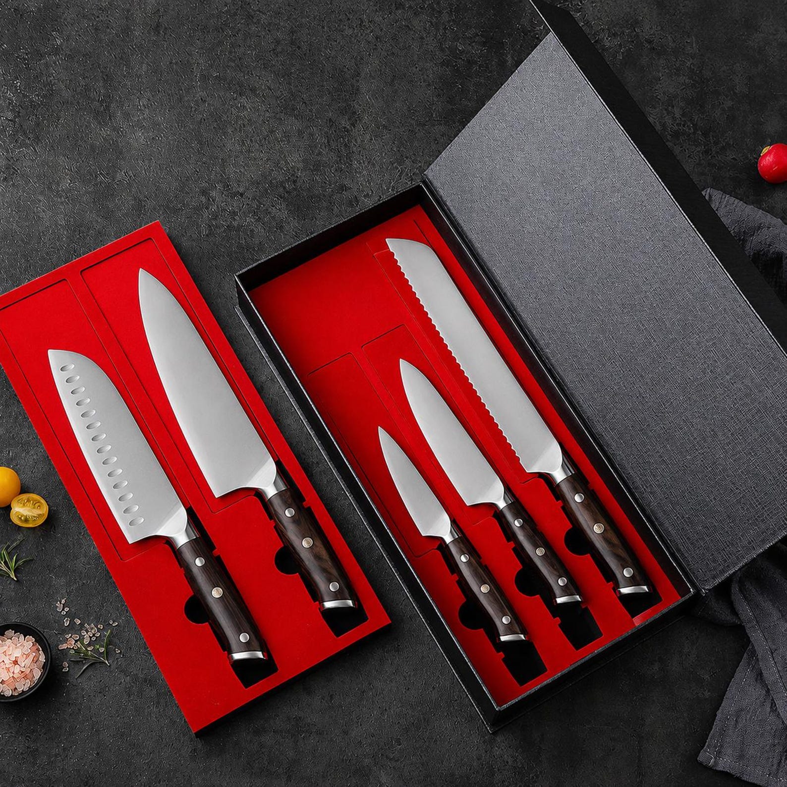 German Steel Kitchen Chef Knife with Natural Ebony Wood Handle – Razor Sharp Professional Cooking Knives, Premium Kitchen Gift Set