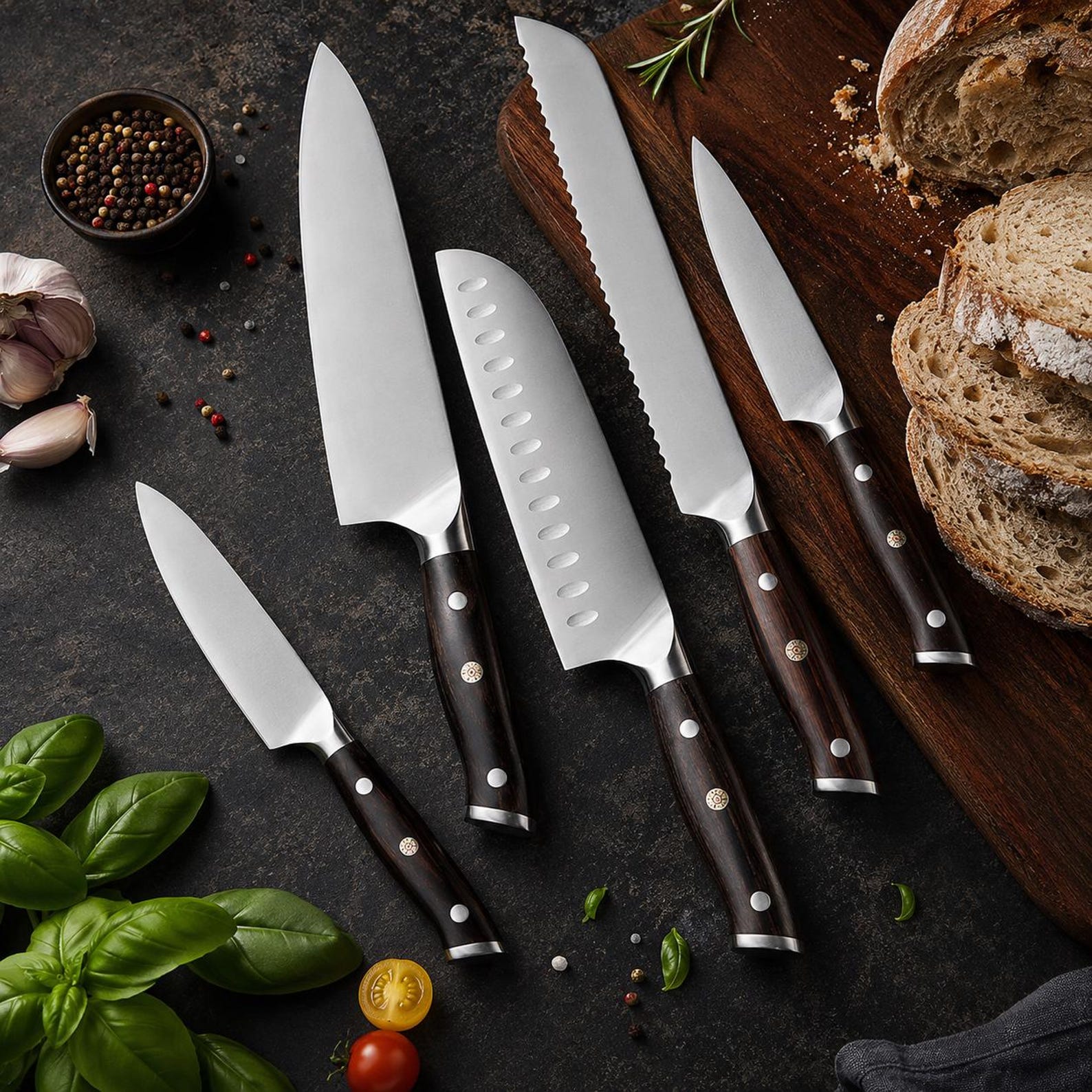 German Steel Kitchen Chef Knife with Natural Ebony Wood Handle – Razor Sharp Professional Cooking Knives, Premium Kitchen Gift Set