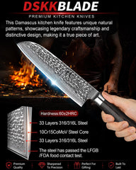 5 Piece Damascus Knife Set, 67 Layer Japanese Chef Knives, Hammered Steel Kitchen Knife, Pakkawood Handle, Gift Box