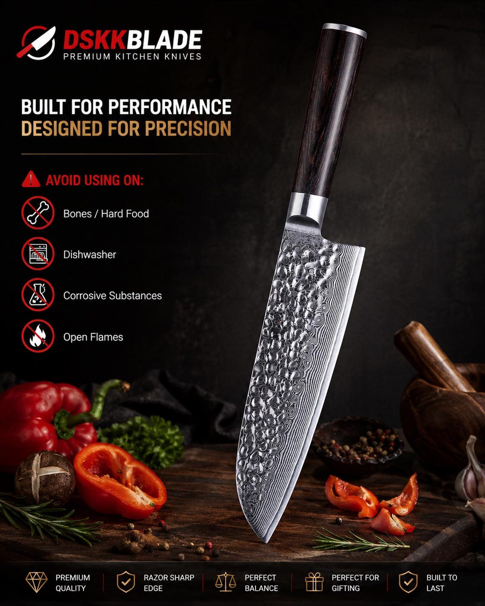 5 Piece Damascus Knife Set, 67 Layer Japanese Chef Knives, Hammered Steel Kitchen Knife, Pakkawood Handle, Gift Box