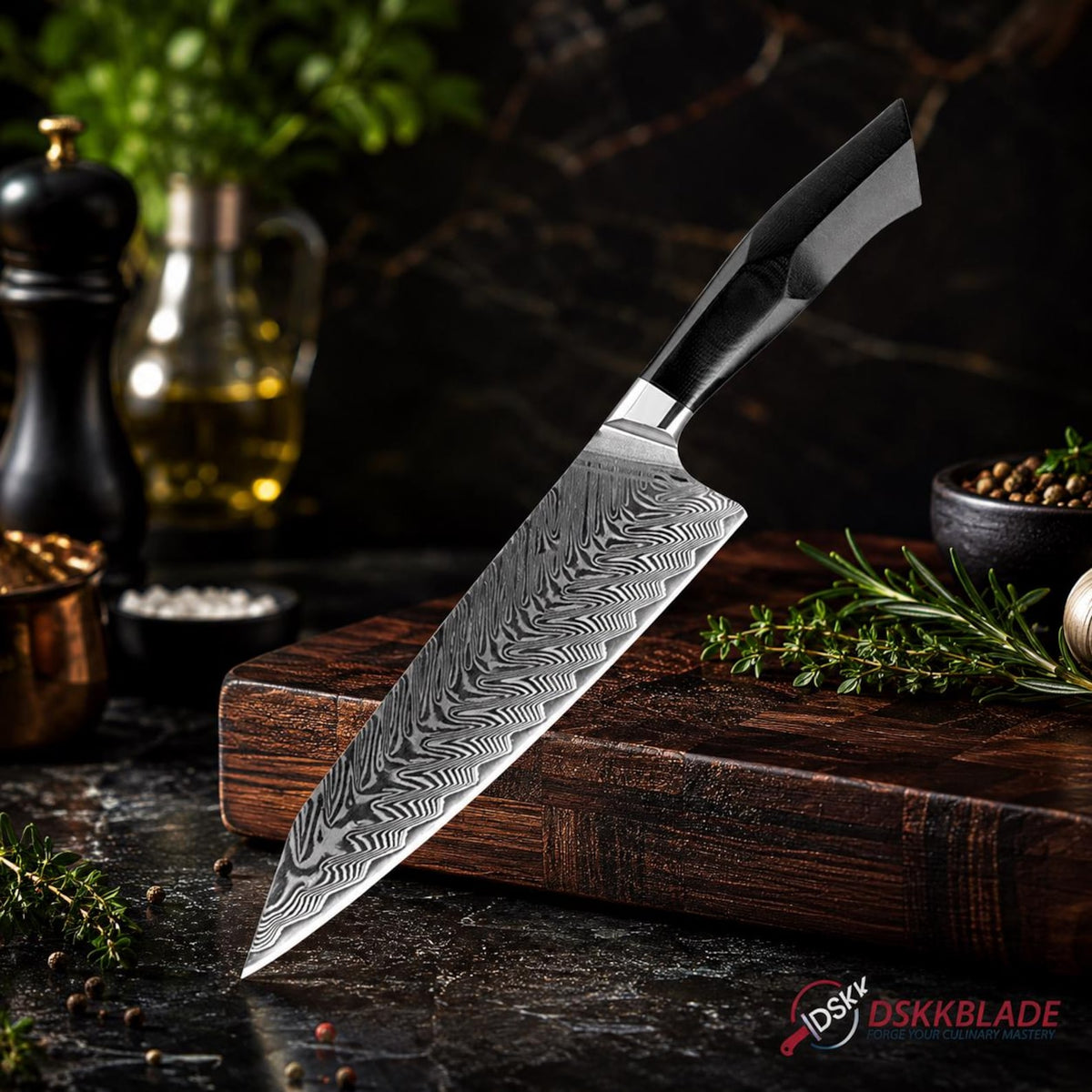 67-Layer Damascus Chef Knife, Black G10 Handle, Kitchen Knife (Gift Box)