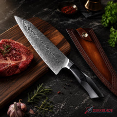 67-Layer Damascus Chef Knife, Black G10 Handle, Kitchen Knife (Gift Box)