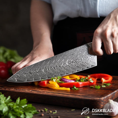 8.5 Inch Damascus Chef Knife, 67-Layer Steel Blade, Triple-Rivet Rosewood Handle, Gift Box