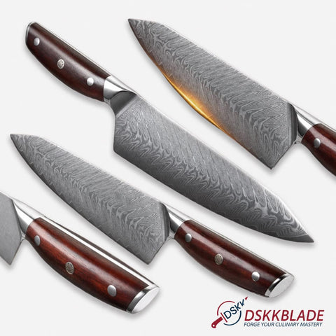 8.5 Inch Damascus Chef Knife, 67-Layer Steel Blade, Triple-Rivet Rosewood Handle, Gift Box