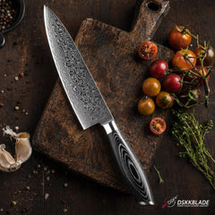 8 Inch Damascus Chef Knife, 67 Layer Steel, Pakkawood Handle (Gift Box)