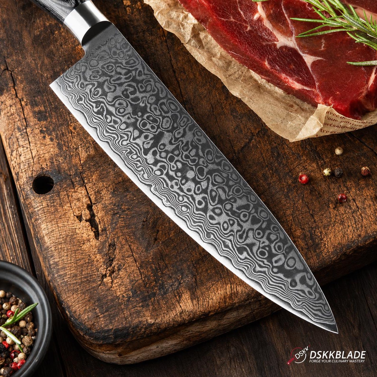 8 Inch Damascus Chef Knife, 67 Layer Steel, Pakkawood Handle (Gift Box)