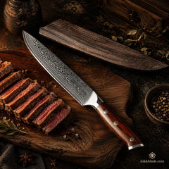 8 Inch Damascus Steel Carving Knife, Rosewood Triple Rivet Handle, Meat Slicing Kitchen Knife