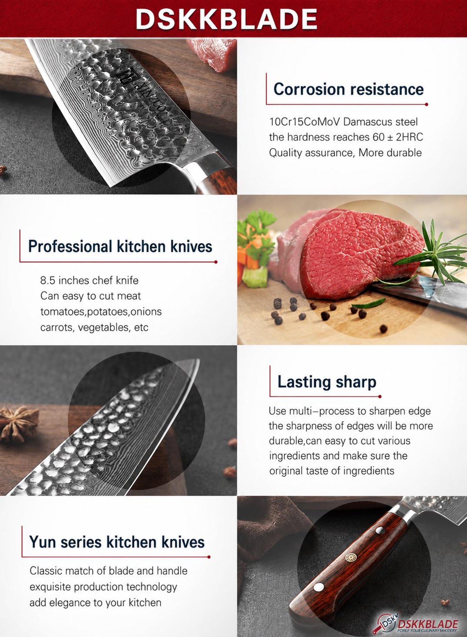 Batonnet Series 8 inch Damascus Steel Chef Knife