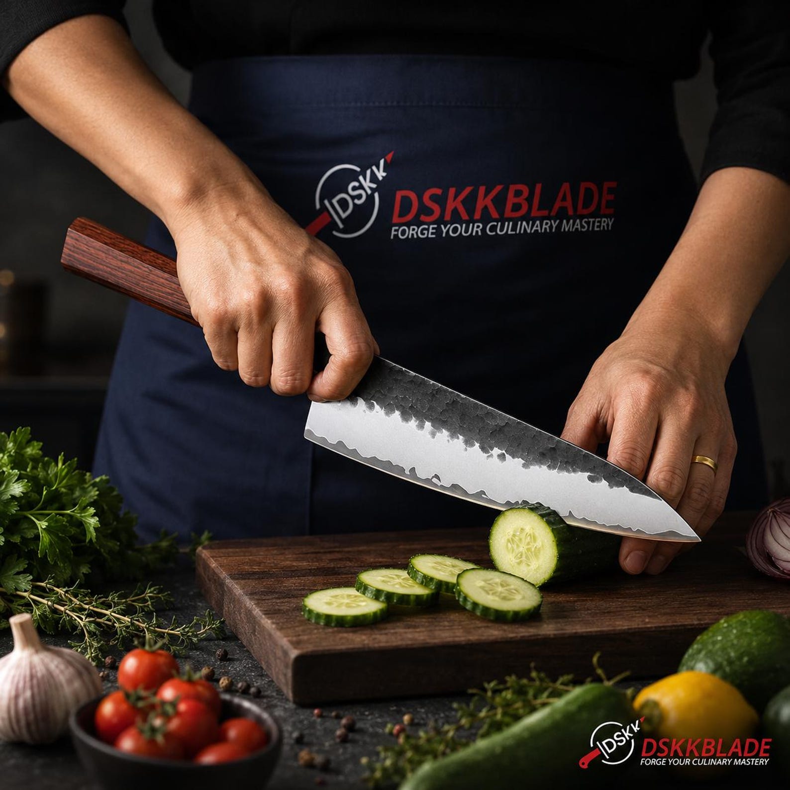 8.5" Chef Knife, 3-Layer 10Cr15CoMoV Steel, Red Wood Buffalo Horn Handle (Gift Box)