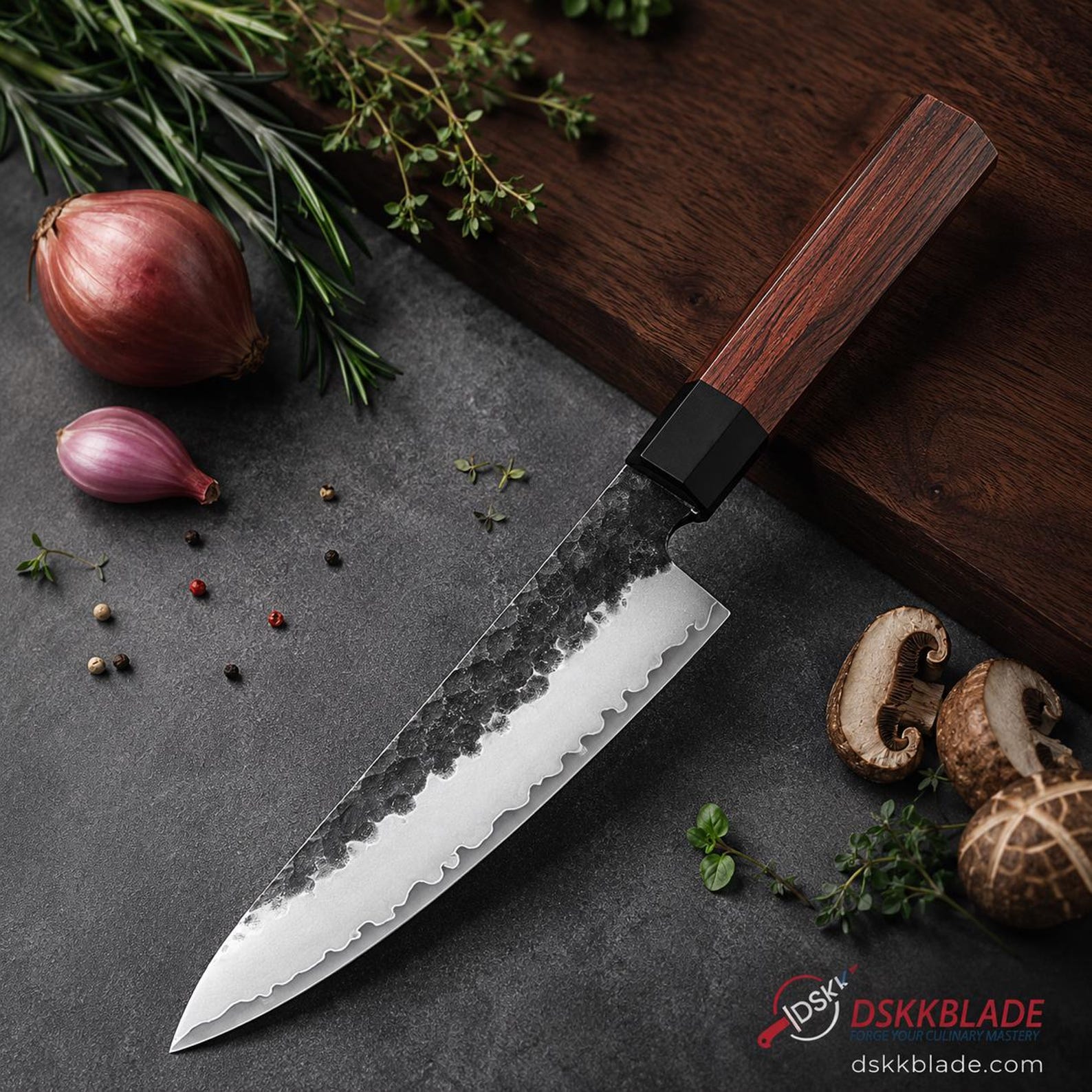 8.5" Chef Knife, 3-Layer 10Cr15CoMoV Steel, Red Wood Buffalo Horn Handle (Gift Box)