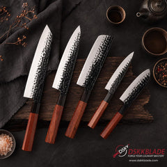 5 Piece Japanese San Mai Knife Set, AUS-10 Steel Chef, Kiritsuke, Nakiri, Boning Knives