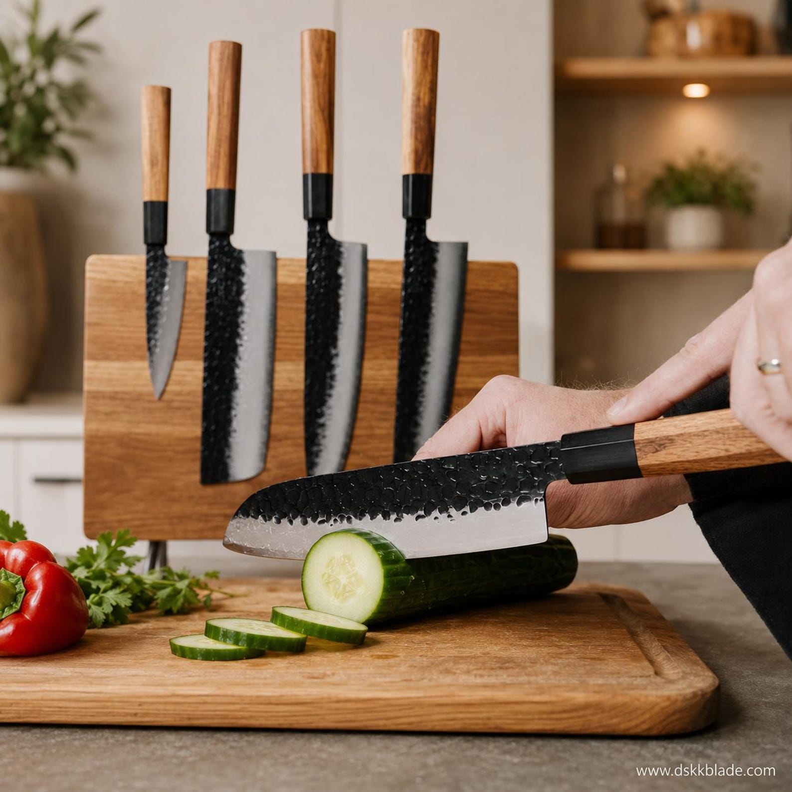 5 Piece Japanese San Mai Knife Set, AUS-10 Steel Chef, Kiritsuke, Nakiri, Boning Knives