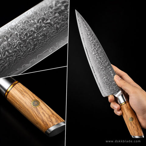 5 Piece Damascus Kitchen Knife Set, Olive Wood Handle Chef Knives