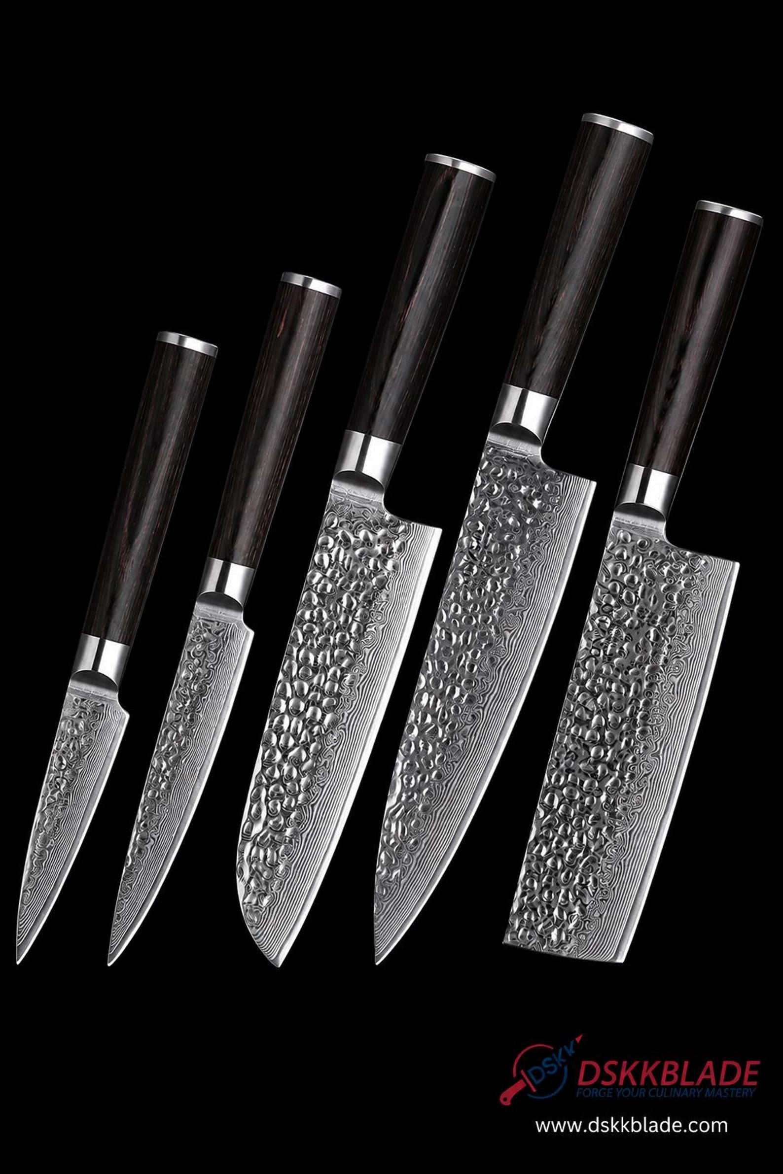 5 Piece Damascus Kitchen Knife Set, 67 Layer Chef Knife, Pakka Wood Handles